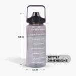 Front view of 2-liter black transparent motivational water bottle with time markers and sipper lid