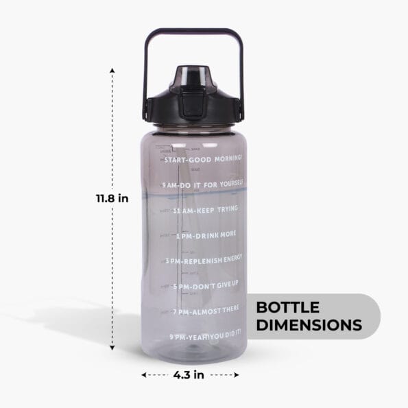 Side profile of BPA-free, leakproof fitness water bottle showing ergonomic handle