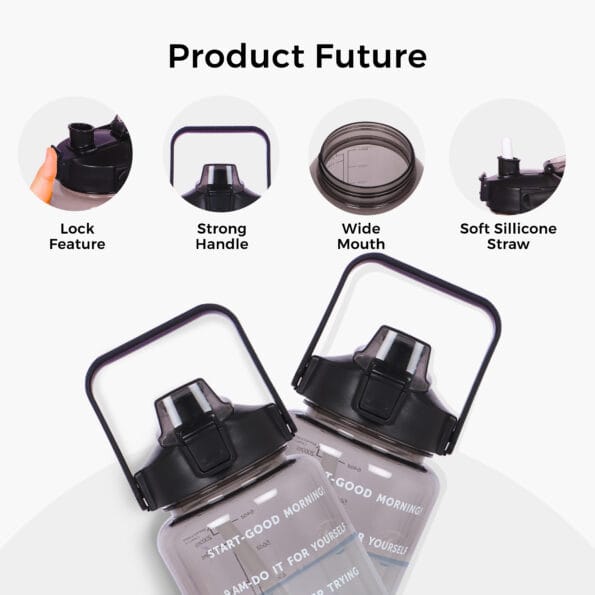 Image showcasing the water bottle's wide mouth opening for easy cleaning in black color